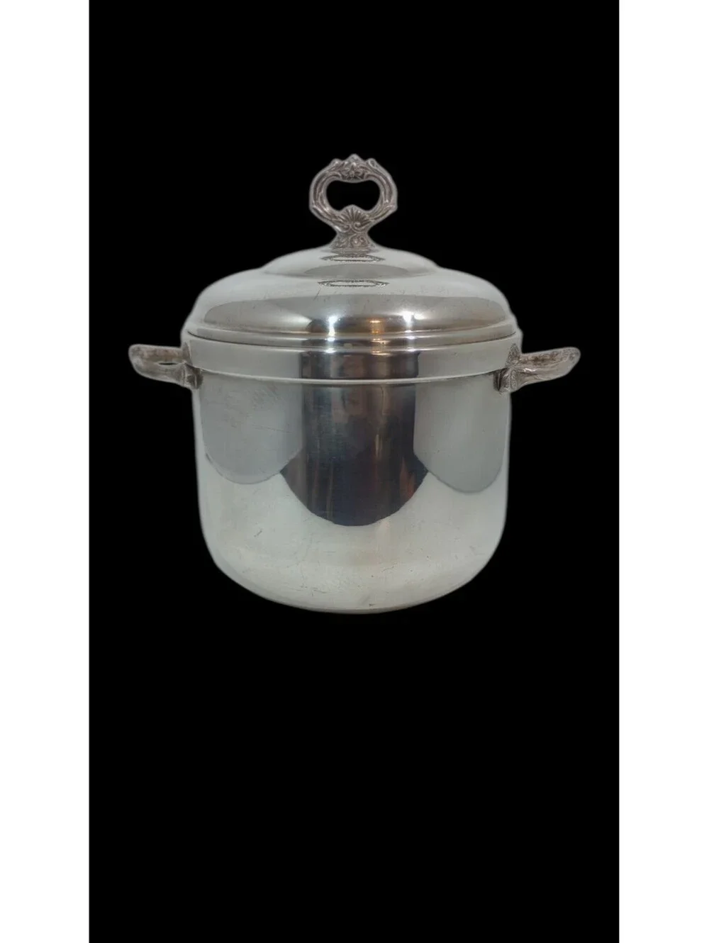 Vintage SHERIDAN Silver Plate Milk Glass Liner Ice Bucket with Lid Ornate Handle